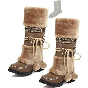 Harige Laarzen Voor Vrouwen, Fleece Warme Winter Snow Boots Suede Laarzen Dikke-Zool Mid-Boots (Color : D, Size : 39 EU)