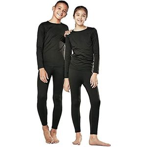 orbiz Kids thermische basislaag set winter warm ondergoed volledige set lange John bodem en lange mouwen top, Zwart, 5-6 Jaren