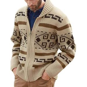 Men's casual slanke gebreid vest met rits en lange mouwen for warmte met gedraaide patroon vesten Shawl Neck Vesten Kabel Breien Jumpers met zakken (Color : Khaki, Size : M)