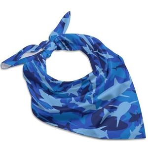 Blauwe Camo Shark Vierkante Bandana Mode Satijn Wrap Neck Sjaals Comfortabele Hoofd Sjaal voor Vrouwen Haar 63,5 cm x 63,5 cm