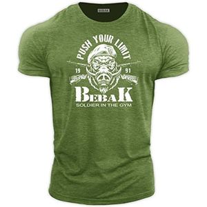 bebak Heren Gym T-shirt | Viking Warrior | Gym Kleding voor Mannen | Arnold Bodybuilding T-shirt | Ideaal voor MMA Strongman Crossfit, Heather Militaire Groen-soldaat, M