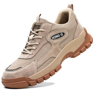 Veiligheidsschoenen, stalen neus, schoenen voor heren, lichtgewicht, antislip, industriële constructieschoenen, Beige, 41 EU