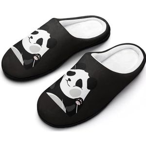 Grappige Panda Katoenen Slippers Voor Vrouwen Warme Anti-Slip Rubber Zool Huis Schoenen Voor Indoor Hotel 11-12 (42-43)