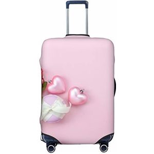 WOWBED Roze harten en rozen bedrukte kofferhoes elastische reisbagagebeschermer past op bagage van 18-32 inch, Zwart, M