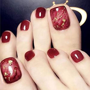 False Toenails Glossy Stick on Toenails Artificial Acrylic Fake Toenails Press on Toenails 24Pcs for Women and Girls(B)