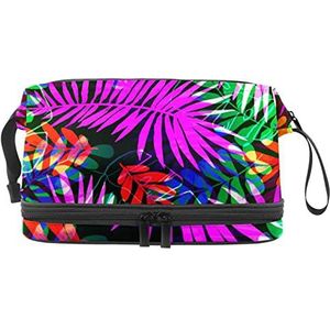 Grote capaciteit reizen cosmetische tas,Tropisch paars blad,Make-up tas,Waterdichte make-up tas organisator, Meerkleurig, 27x15x14 cm/10.6x5.9x5.5 in