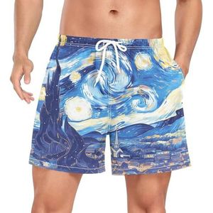 Abstracte Van Gogh Star Night Zwembroek voor heren, boardshorts, sneldrogende kofferbak met zakken, Leuke mode, L