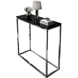 Console MODERN II chroom hoogglans wit en zwart 80 cm make-up console HG consoletafel tafel bijzettafel salontafel hal tafel decoratieve tafel entree metalen frame (zwart hoogglans)