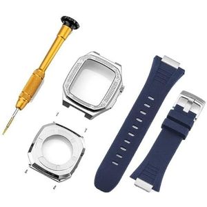 OFWAX Roestvrij stalen horlogekast riem modificatiekit, voor Apple Watch Band 9 8 7 6 5 4 SE 44 mm 41 mm 45 mm serie horloge vervangen upgrade siliconen band metalen behuizing, 44MM, agaat