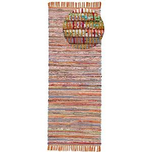 carpetfine Vloerkleed Plat Geweven Kilim Chindi Loper Oranje 75x240 cm | Modern tapijt voor woonkamer en slaapkamer