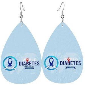 Oorbellen Diabetes Bewustzijn Maand Blauw Lint Faux Lederen Oorbellen Vintage Dangle Earring Klassieke Teardrop Lederen Oorbellen Voor Bridal Vrouwen Accessoire, 3.8cm, Leer, Geen edelsteen