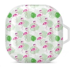 Flamingo's en tropisch blad oordopjes hoesje compatibel met Samsung hard shell beschermhoes wit stijl
