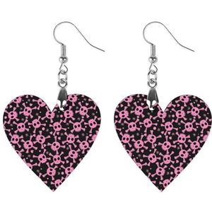 Roze Schedel Leuke Hartvormige Hanger Oorbellen Voor Vrouwen Lichtgewicht Houten Oorbellen Mode-sieraden Geschenken