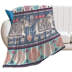 Indian Lotus Olifanten Zachte Fleece Gooi Deken voor Bed Sofa Gezellige Decoratieve Dekens Winter 50""*60"" (130 x 150 cm)