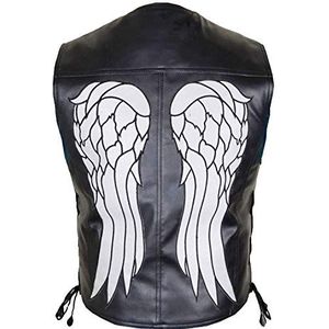 HiFacon The Walking Dead Daryl Dixon Angel Wings Vest Motorfiets Leren Jas, Zwart - Angel Wings Vest Echt Leer, XXS