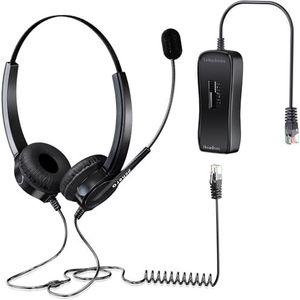 Bureautelefoons Headset, PChero Handsfree Binaurale Hoofdtelefoon Callcenter met Ruisonderdrukking Mic & 4-pins RJ9 Crystal Head