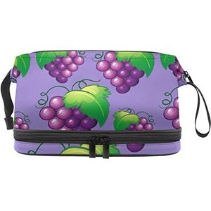 Grote capaciteit reizen cosmetische tas,Zoete verse druiven patroon paars,Make-up tas,Waterdichte make-up tas organisator, Meerkleurig, 27x15x14 cm/10.6x5.9x5.5 in