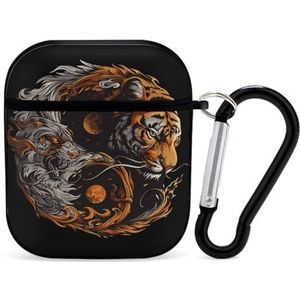 Yin And Yang Tiger And Dragon schattig hoesje voor AirPods 2 & 1 schokbestendige beschermende hoofdtelefoon hoesjes cover met sleutelhanger voor mannen vrouwen