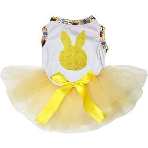 Petitebelle Bloemen Bunny Gezicht Wit Katoen Shirt Tutu Puppy Hond Jurk, Large, Yellow Tutu