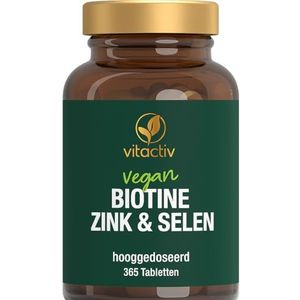 Vitactiv Biotine Zink selenium - huid haren nagels tabletten, hoge dosering met 10.000 mcg biotine per dag consumptie - productie in Duitsland, laboratoriumgetest - veganistisch, suikervrij - 365