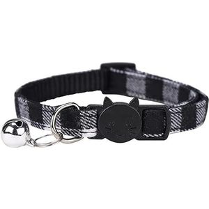 Breakaway kattenhalsband met bel, veiligheid huisdier halsband voor puppy hond kitty kitten ketting klassieke geruite verstelbare lengte (zwart)