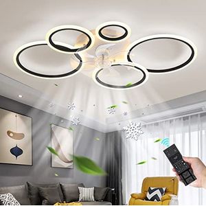 5 Cirkel Design 130W Plafondventilator Met Licht En Afstandsbediening DC Motor Omkeerbare Stille 6 Snelheid Met Timer Plafondlamp Met Ventilator Voor Slaapkamer Woonkamer-Black