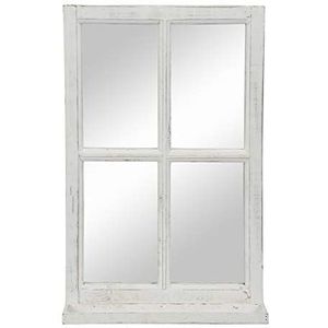 Posiwio Decoratief raam raamkozijnen met plank en spiegel in landelijke stijl hout wit shabby ca. 40 x 14 x 62 cm hoog