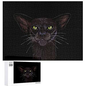 Zwarte kat gezicht puzzel voor volwassenen gepersonaliseerde houten puzzel foto kunstwerk voor thuis wanddecoratie cadeau 500 stuks