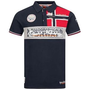 Geographical Norway KIDNEY MEN - Mannen Classic Print Poloshirt - Katoen Korte Mouw Casual Button Down - Casual Shirt Tops Regular Fit Style Casual MARINEBLAUW XXL