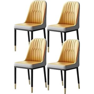 GEIRONV Moderne PU lederen eetkamerstoelen set van 4, for slaapkamer woonkamer stoel met metalen poten gestoffeerde keuken bureau zijstoel Eetstoelen (Color : Yellow, Size : 41x42x88cm)