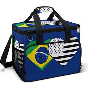 Braziliaanse en zwarte Amerikaanse vlag grappige koeltas opvouwbare draagbare geïsoleerde zakken lunch draagtas met meerdere zakken voor strand, picknick, camping, werk