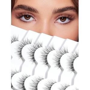 Wimpers Wispy Natuurlijke Kattenwimpers 15 mm Valse Wimpers Wispy Wispy Wimpers 3D Volume Strip Wimpers Dunne Katoenen Band Zachte Nep Wimpers Nertsen Wimpers Pack 7 paar