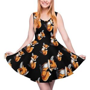 Rode cartoon vos dames zomerjurk ronde hals mouwloze tankjurk mini-jurk M