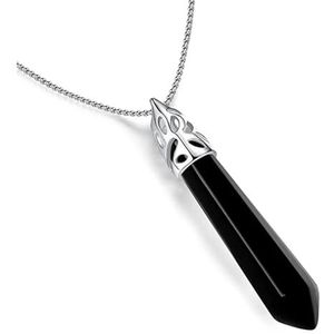 Levensboom DraadwikkelNatuurlijke Onyx Hanger Levensboom Zeshoekige Maanhanger Piramide Platte sluiting Handgeweven ketting Dames Heren Sieraden Veters Dames Heren Sieraden (Style : Black Onyx 5)