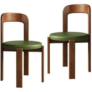 Moderne Massief Houten Eetkamerstoelen Set Van 2, Ronde Kruk, Gestoffeerde Eetkamerstoelen met Rugleuning, Fauteuil for Woonkamer Restaurant Studeerkamer Kleine Ruimtes(Green)