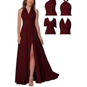 Infinity bruidsmeisjesjurken voor dames, lange chiffon converteerbare formele avondjurk, Bordeaux, 32