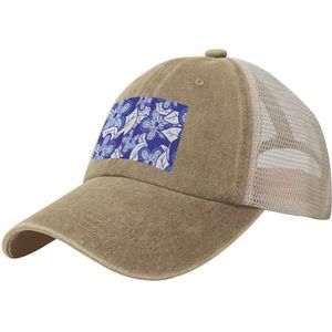 YWSOTRE Blauwe bloem, truckerhoeden cowboy mesh baseballpet verstelbare klassieke papa-hoeden, zoals afgebeeld, one size