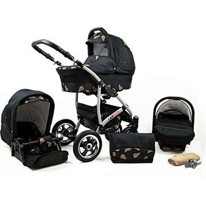 Kinderwagen 3 in 1 complete set met autostoeltje Isofix babybad babydrager Buggy Larmax van ChillyKids Gold Wings 2in1 zonder autostoel