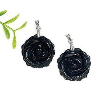 25mm Rose Flower Hanger Natuurlijke Genezing Kristalsteen Kettingen Kralen Voor Energie Amulet Sieraden Maken Accessoire DIY Geschenken-Zwart Obsidiaan-20 Stuks