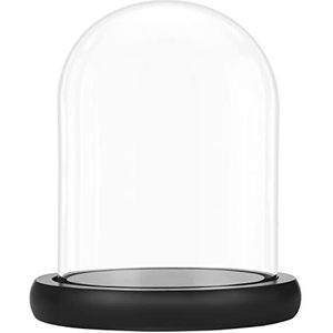 Belle Vous Glazen Stolp Pot met Zwart Houten Basis – 19,5 cm Hoog – Doorzichtig Decoratieve Tafeltop Display Bak met Tray voor Fee Lichten, Kopstukken en Antieke Items