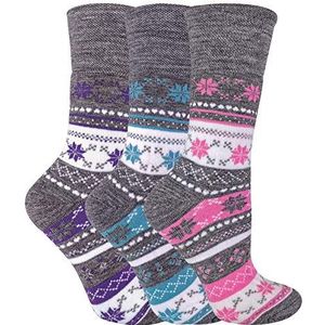 Dames 3 Paren Winter Fairisle Thermische Sokken Zonder Elastiek (37-42 EU, Grijs)