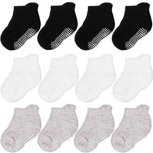 CozyWay baby- en peuter sokken met antislipzolen, enkelsokken met noppen voor jongens en meisjes, comfortabel zacht katoen, 12 stuks, 0-6 Months