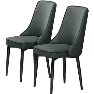 GEIRONV Moderne eetkamerstoelen set van 2, PU-leer hoge rug gewatteerde zachte zitting koolstofstalen poten for lounge keuken slaapkamer stoelen Eetstoelen (Color : Dark Green, Size : 92 * 48 * 45cm)