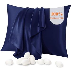 Jaciu Kussensloop, voor haar en huid, pure moerbeizijde aan beide kanten, 21 momme, draadtelling 600, verborgen ritssluiting, hypoallergeen, zacht en ademend, marineblauw, standaard: 51 x 66 cm, 1 stuks