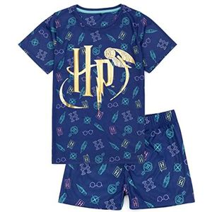 Harry Potter Pyjama voor Kinderen | Meisjes Tovenaar Bril Spreuken Zweinstein HP Gold Logo Marine T-shirt korte mouw Shorts Set | Magische kleding merchandise