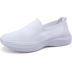 Gebreide Sportschoenen Van Mesh Vrijetijdswandelschoenen For Dames Zomer Ademende Sneakers Klassieke Instappers Lichtgewicht Orthopedische Schoenen Met Zachte Zool (Color : White, Size : 42 EU)