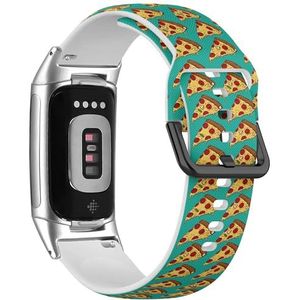 RYANUKA Sport-zachte band compatibel met Fitbit Charge 5 / Fitbit Charge 6 (kleurrijke pizzaplakjes) siliconen armband accessoire, Siliconen, Geen edelsteen