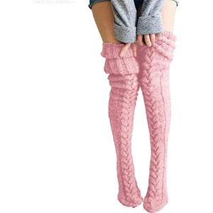 Settoo Dames winterkniekousen, overknee, kousen, wol, sokken met bont, super zacht en warm, 85/105 cm, roze, 105