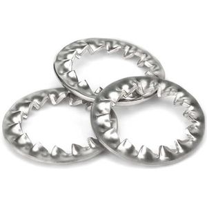 Ringen, vlakke ringen, Borgringen 50 stuks Getande getande borgring, M2 tot M24 304 roestvrij staal interne pakking(M14)