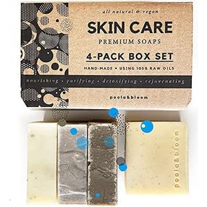 Poola & Bloom Vegan Zeep 4 Pack-natuurlijke Ingrediënten Exfoliatie Hydraterend Huidverzorging Biologische Zeep Scrub Tea Tree Lavendel Dode Zee Klei Koffie Vrij van Sulfaten